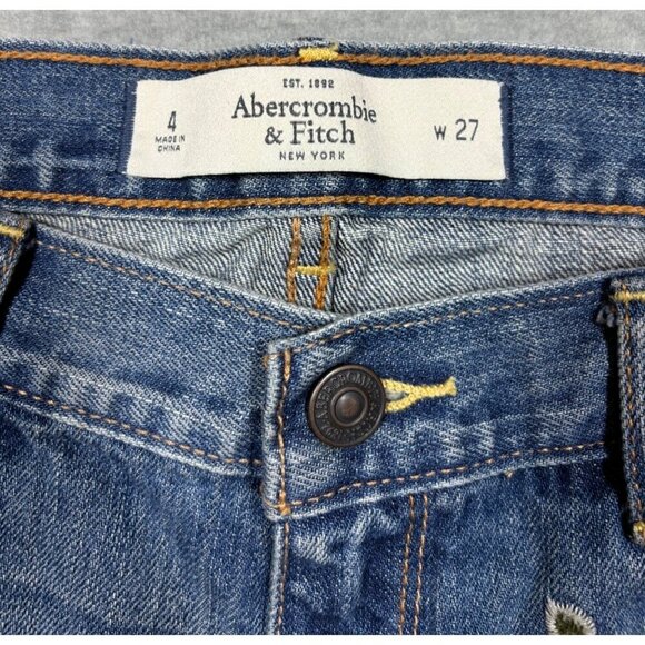 Abercrombie & Fitch Women's Embroidered Jean Shorts Sz 4 Floral Boho Fray - Picture 4 of 6